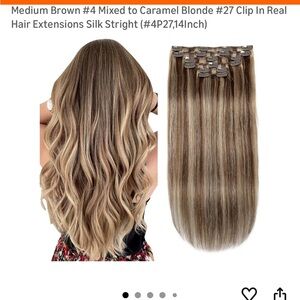 NEW* Silk Straight Clip-In Hair Extensions - Medium Brown and Caramel Blonde